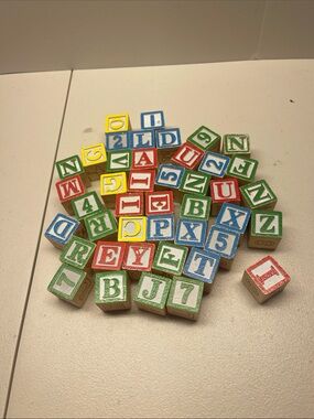 43 Melissa & Doug Colorful Wooden Letter & Number Blocks with bag